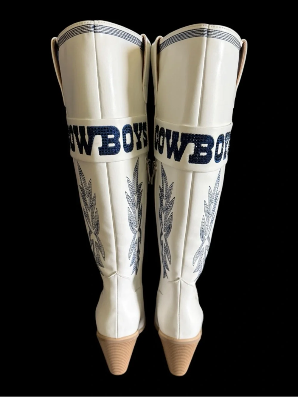 NFL Dallas Cowboys White Western Boots ⭐ Star Bling Tall Cowgirl Size 7 NEW - Picture 2 of 8